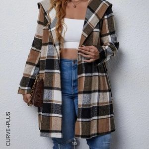 Plus Plaid Print Hooded Coat